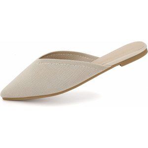 NEW Aumaric Flat Mules Closed Pointed Toe Backless Mule Beige/Tan Sandals Sz 10